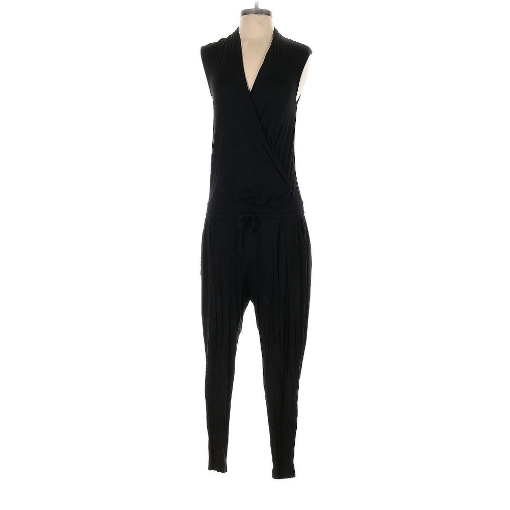 Helmut Lang V-Neck Sleeveless Jumpsuit Women Medium Black Quiet Luxury Gathered